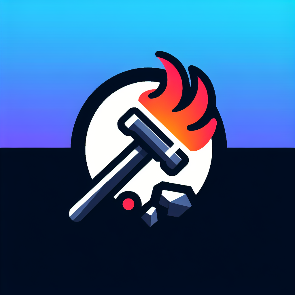 broken rocks hammer with a flaming head